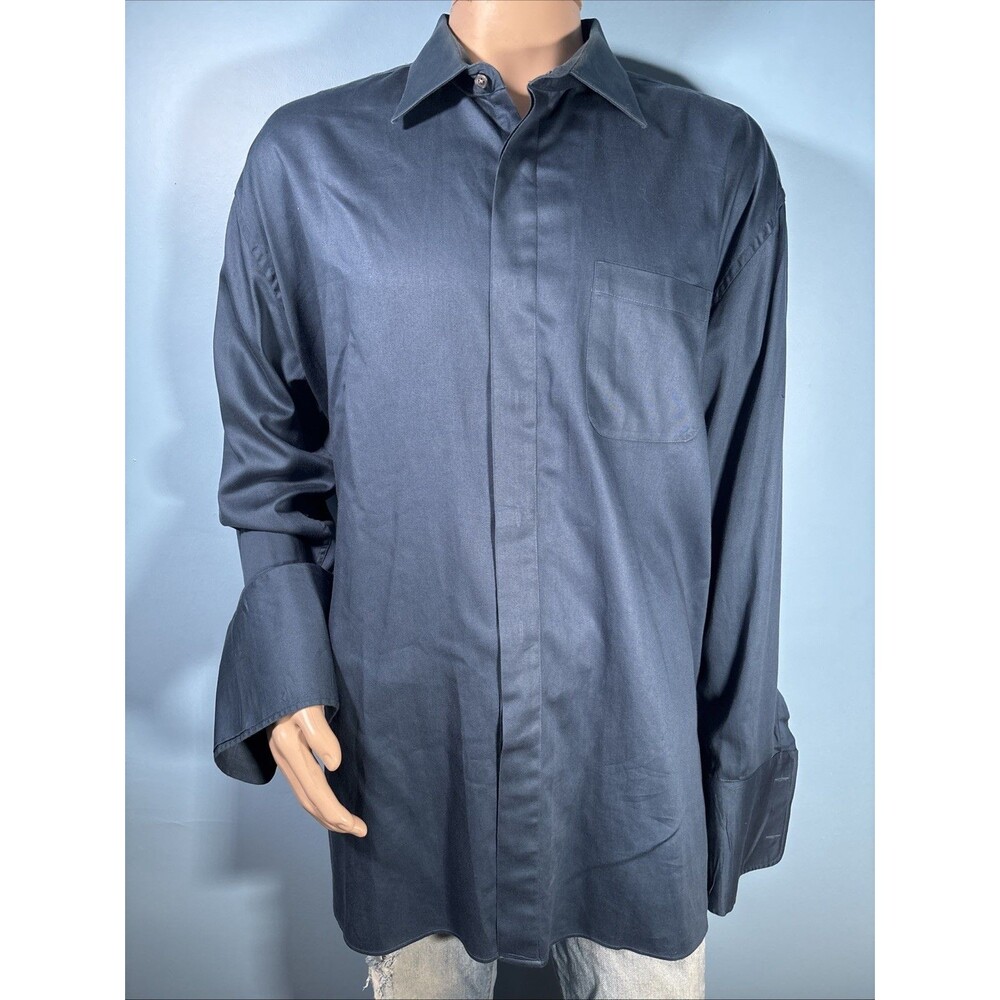 Fubu The Collection Navy Blue Dress Shirt (Men's Size 18.5, 36/37) French Cuffs